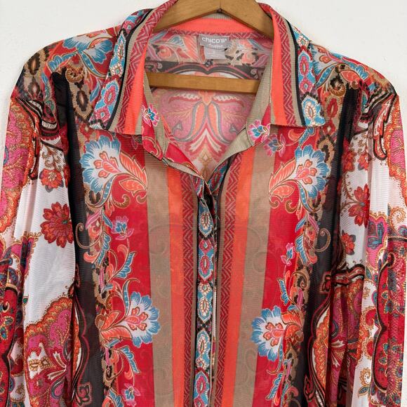 Chico's Travelers Sheer Mesh Top Size 2 (US 12/14) Coverup Hippie Boho Retro - Picture 2 of 6